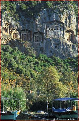 Lycian tombs in the cliffs above the Dalyan river, Turkey