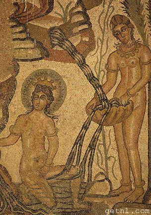Mosaic depicting the Goddess Diana bathing, Timgad, Algeria