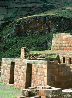 Spectacular Inca ruins in the hills behind the market town of Pisac, Peru