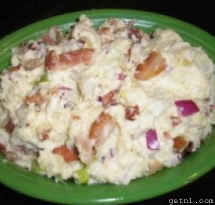 Cooking Potato Salad With Mustard Dressing and Bacon