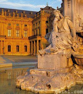 Detail of the Franconia fountain outside the former residence of prince bishops, Würzburg